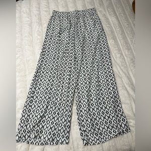 Printed Wide Leg Pull On Trouser Pants-Large